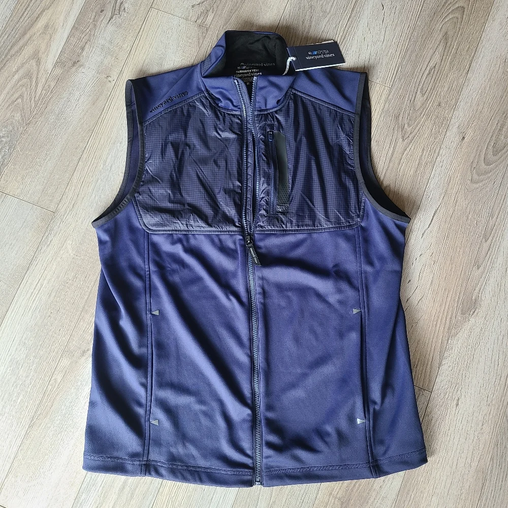 NEW Vineyard Vines Mens Fairhaven Golf Vest Houndstooth Tooth Navy Blue Medium